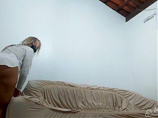 Hot blonde brasilian mom in way too short night dress exposes her huge butt